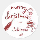 Wine Tasting Party Holiday Christmas Hand-Drawn ラウンドシール (正面)