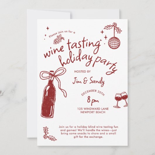 Wine Tasting Party Scorecard Game Doodle Holiday 招待状 (正面)