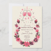 Wine Toast Floral Galentine's Invitation 招待状 (正面)