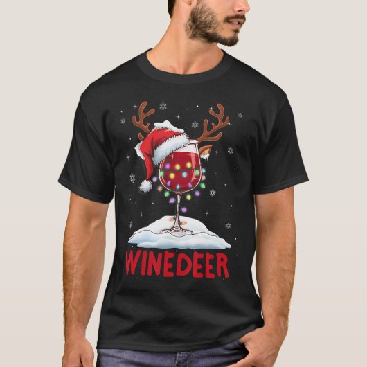 Winedeer Reinbeer Santa Hat Reindeer Couple Xmas M Tシャツ (正面)