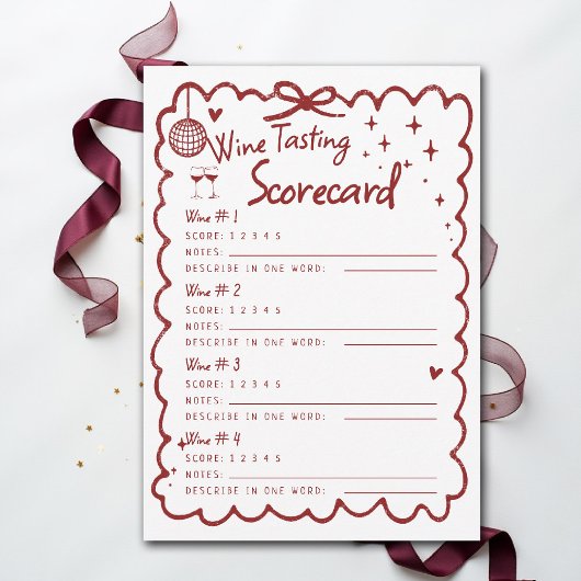 Winery Bachelorette Party 4 Wine Tasting Scorecard