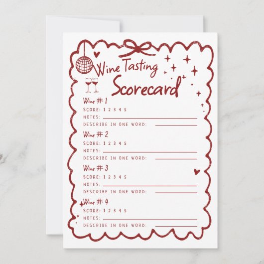 Winery Bachelorette Party 4 Wine Tasting Scorecard (正面)