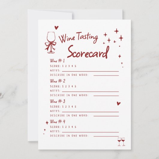 Winery Bachelorette Party 8 Wine Tasting Scorecard (正面)