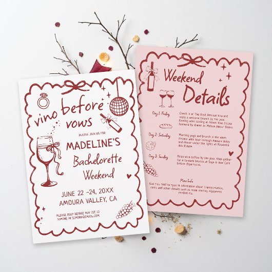 Winery Bachelorette Vino Before Vows Red Itinerary 招待状