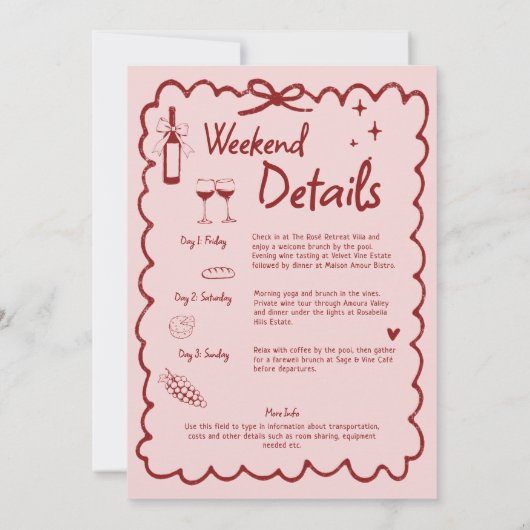 Winery Bachelorette Vino Before Vows Red Itinerary 招待状 (裏面)