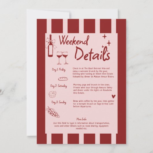 Winery Bachelorette Wine Tasting Red Itinerary 招待状 (裏面)