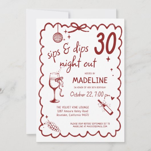 Winery Night Out Wine Tasting Chic 30th Birthday 招待状 (正面)