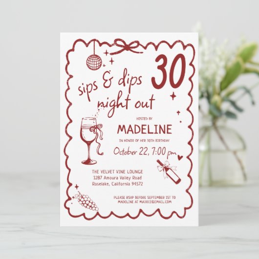 Winery Night Out Wine Tasting Chic 30th Birthday 招待状 (スタンド正面)