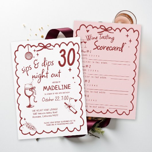 Winery Night Out Wine Tasting Chic 30th Birthday 招待状