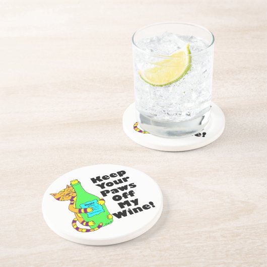 Winey猫は"私のワインを離れて保ちますあなたの足を" コースター (側面)