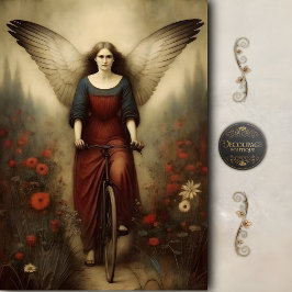 Winged Angel Bicycle Garden Vintage Decoupage 薄葉紙