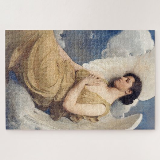 Winged angel figure sleeping dreaming on clouds ジグソーパズル (横)