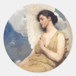 Winged angel figure sleeping dreaming on clouds ラウンドシール