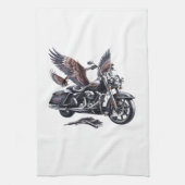 Winged Harley-Davidson Motorcycle Watercolor Illus キッチンタオル (縦)