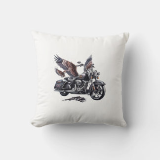 Winged Harley-Davidson Motorcycle Watercolor Illus クッション