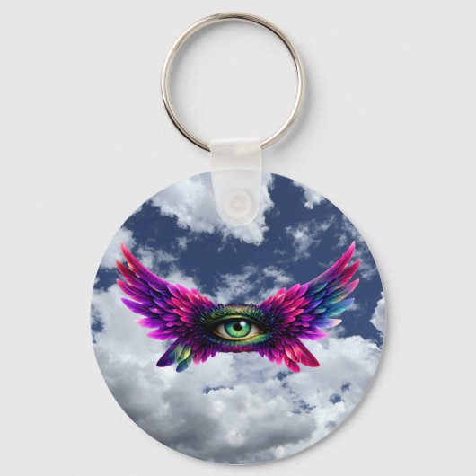Winged Protection Eye – Round Intention Keychain キーホルダー (正面)