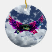 Winged Protection Eye – Round Intention Keychain セラミックオーナメント (正面)