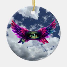 Winged Protection Eye – Round Intention Keychain セラミックオーナメント
