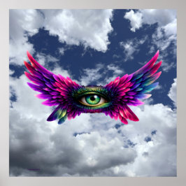 Winged Protection Eye – Surreal Intention Art Post ポスター