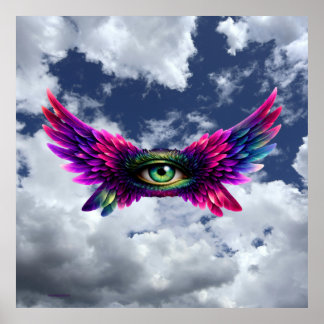 Winged Protection Eye – Surreal Intention Art Post ポスター