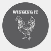 Winging It Funny Chicken Wings Lovers Quote  ラウンドシール (正面)