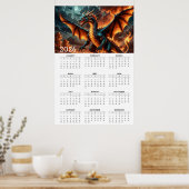 Wings of Flame: 2026 Mythical Dragon Calendar ポスター (キッチン)