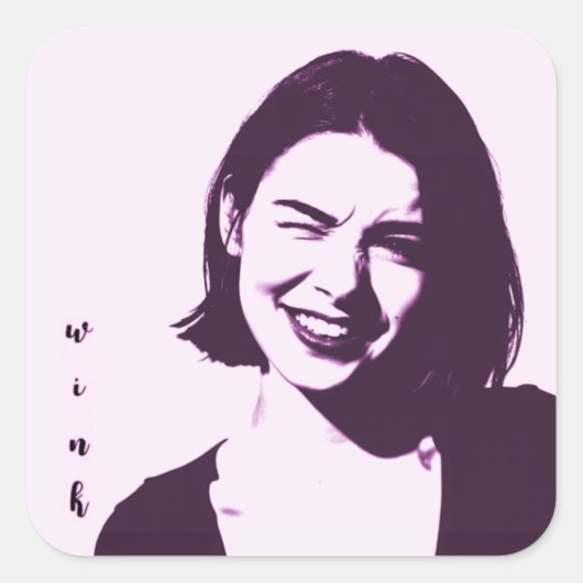 "Wink" Square Sticker flirty girl design pink sass スクエアシール (正面)