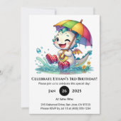 Winking Baby Dragon with Umbrella Birthday 招待状 (正面)