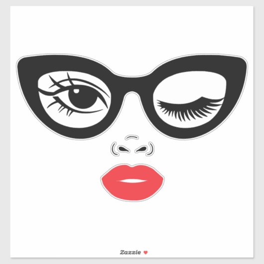 Winking Face Sticker – Retro Cat Eye Sunglasses St シール (シート)