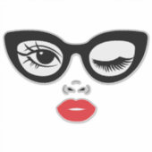 Winking Face Sticker – Retro Cat Eye Sunglasses St シール (正面)