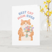 Winking Ginger Tabby Cat Mother's Day Art カード (黄色い花)