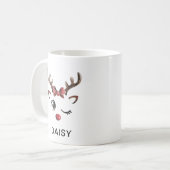 Winking Red Bow Reindeer Christmas Custom Name コーヒーマグカップ (正面左)