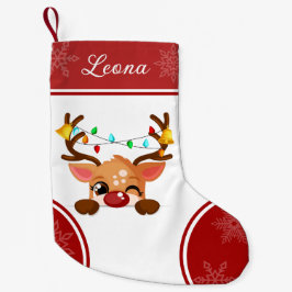 Winking Reindeer with Christmas Lights in Antlers スモールクリスマスストッキング