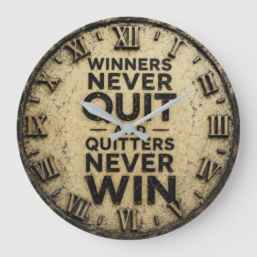 Winners Never Quit Motivational Office Decor Gift ラージ壁時計 (正面)