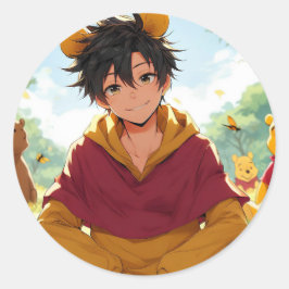 Winnie the Pooh Anime Guy V12ステッカー ラウンドシール