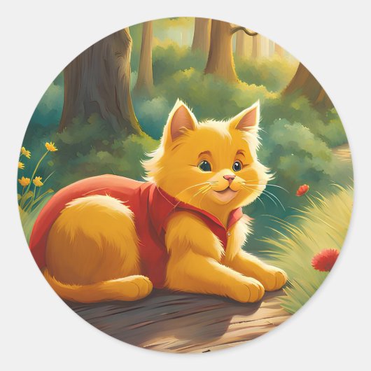 Winnie the Pooh Cat V1ステッカー ラウンドシール (正面)