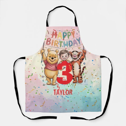 Winnie the Pooh | Happy Birthday エプロン (正面)