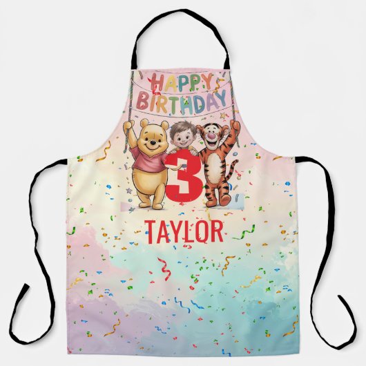 Winnie the Pooh | Happy Birthday エプロン (正面)