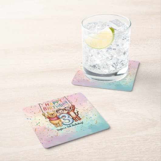 Winnie the Pooh | Happy Birthday スクエアペーパーコースター (インサイチュ)