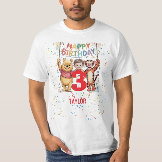 Winnie the Pooh | Happy Birthday Tシャツ (正面)