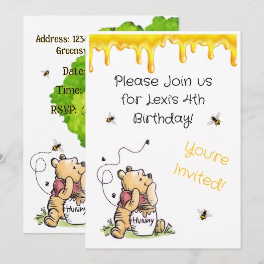Winnie the Pooh Invitation 招待状 (正面/裏面)