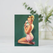 "Winning Aces"ヴィンテージは女の子アートをピン留めする ポストカード (スタンド正面)