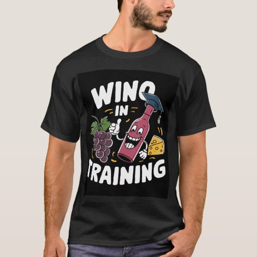 Wino in Training Cartoonデザイン Tシャツ (正面)