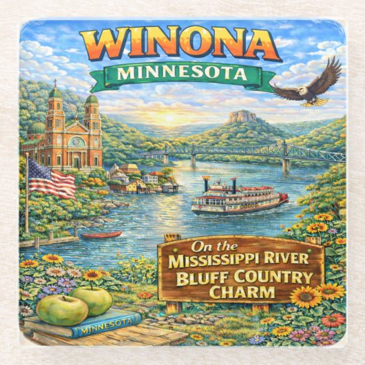 Winona, MN Minnesota Souvenir Gift Coaster ガラスコースター (正面)