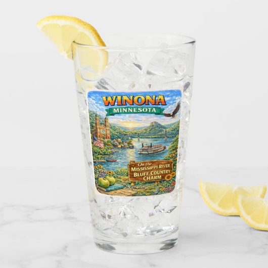 Winona, MN Minnesota Souvenir Gift Glass タンブラーグラス (アイス正面)