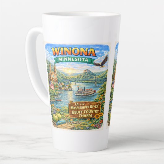 Winona, MN Minnesota Souvenir Gift Latte Mug カフェラテマグ (左アングル)