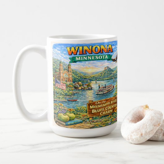 Winona, MN Minnesota Souvenir Gift Mug コーヒーマグカップ (ドーナツ)