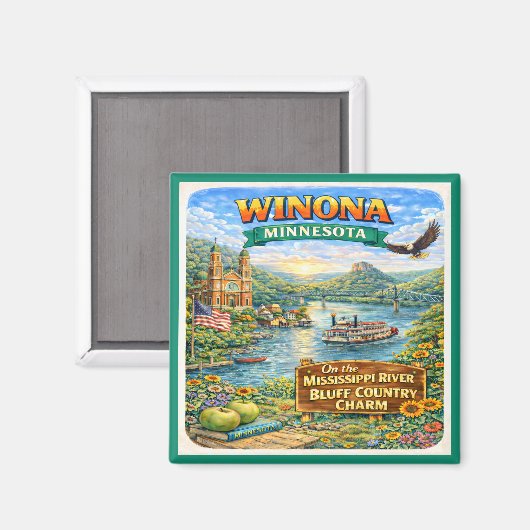 Winona, MN Minnesota Souvenir Magnet マグネット (正面/裏面)