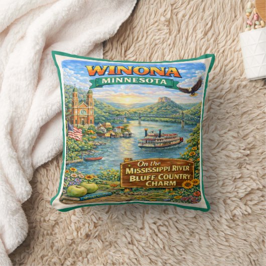 Winona, MN Minnesota Souvenir Pillow クッション (ブランケット)