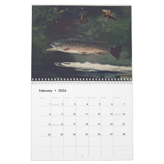 Winslowホーマー著魚釣りの芸術 カレンダー (2月 2026)